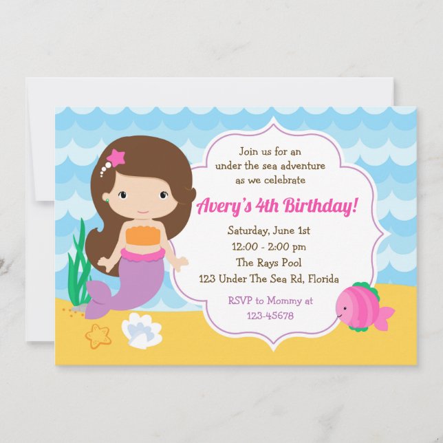 Under The Sea Invitation (Girl) - Sirène & Poisson (Devant)