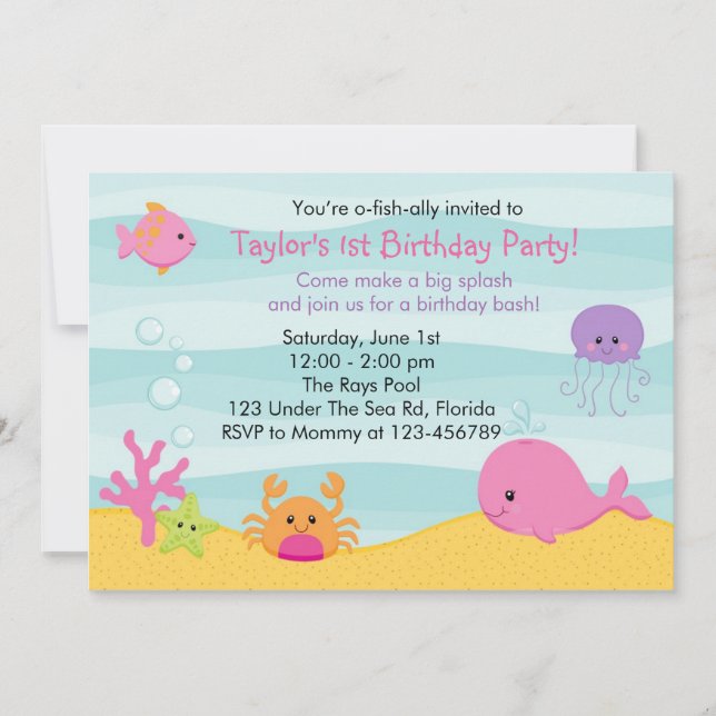 Under The Sea Invitation (Girl) - Whale Fish Crab (Front)