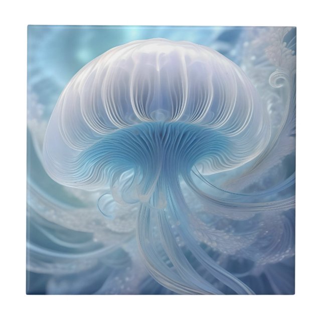 Under The Sea Jellyfish Fractal Art, Tile (Front)