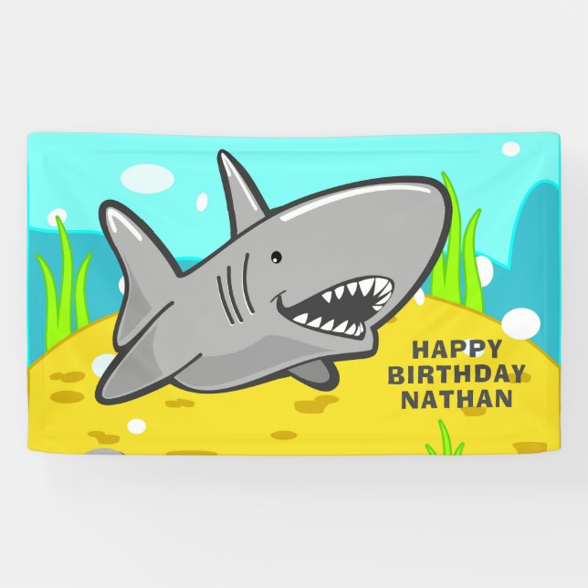 Under the Sea Kids Shark Birthday Party Banner (Horizontal)
