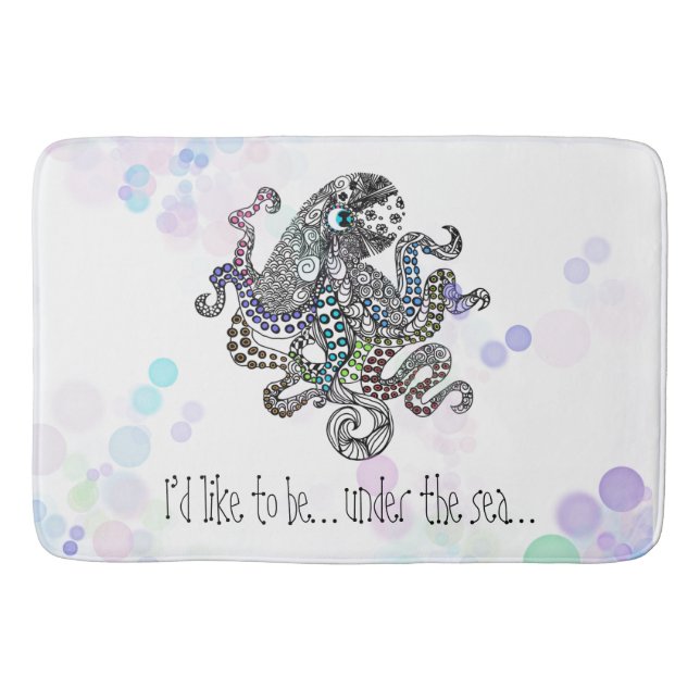 Under the sea line doodle octopus with bubbles bath mat (Front)