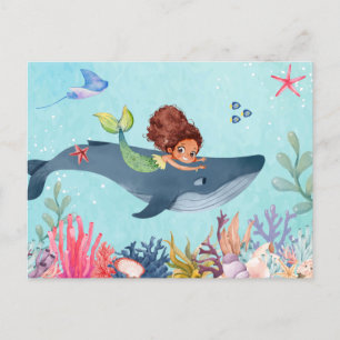 Under the sea little mermaid and whale postcard