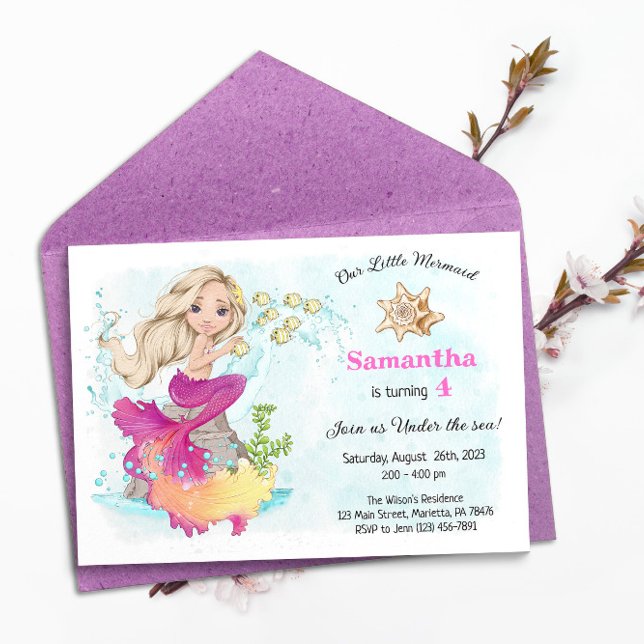 Under the Sea Little Mermaid Birthday Party Invita Invitation (Creator Uploaded)