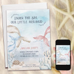 Under the Sea Little Mermaid Watercolor Birthday Invitation<br><div class="desc">Mermaid birthday party invitation titled "come and join us under the sea, our little mermaid is turning three" - or you can edit for any age you wish. Subtle and gentle design with mermaid tails diving in and out of the ocean with fish, turtle in neutral muted boho watercolor. Perfect...</div>