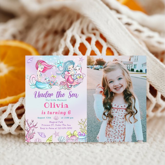 Under The Sea Magic Mermaid Birthday Photo Invitation (Creator Uploaded)