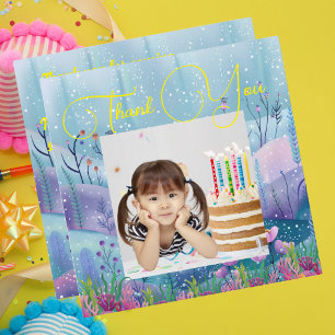  Under The Sea Magical Mermaid Girl Photo Birthday Thank You Card