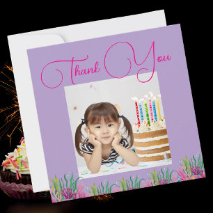  Under The Sea Magical Mermaid Girl Photo Birthday Thank You Card
