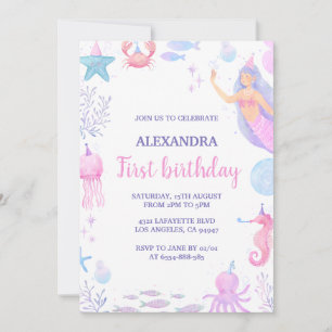 Under the Sea Mermaid 1st Birthday Invitation