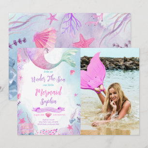 Under The Sea Mermaid 1st Birthday Photo Invitation