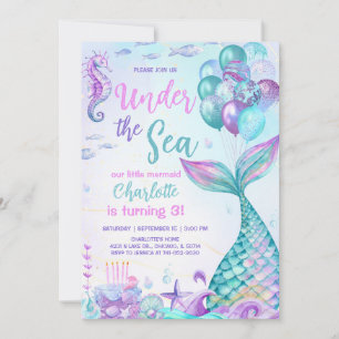 Under the Sea Mermaid 3rd Birthday Invitation