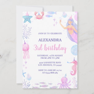 Under the Sea Mermaid 3rd Birthday Invitation