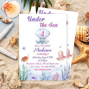 Under The Sea Mermaid 4th Birthday Party  Invitation