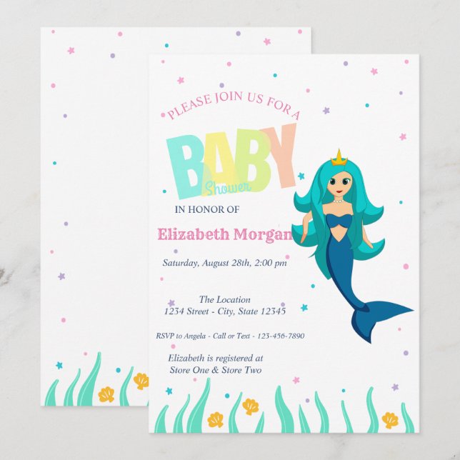 Under The Sea, Mermaid  Baby Shower Invitation (Front/Back)