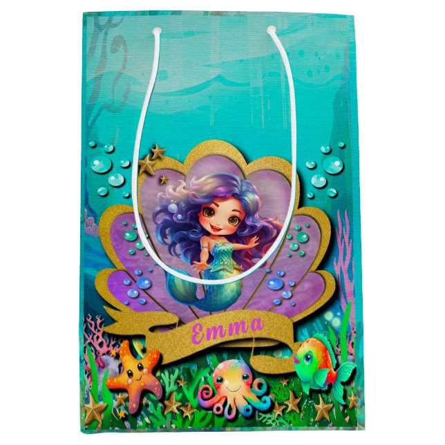 Under The Sea & Mermaid Birthday Girl Party Medium Gift Bag (Front)