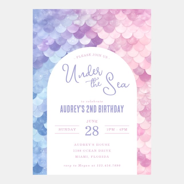 Under the Sea Mermaid Birthday Invitation (Front)