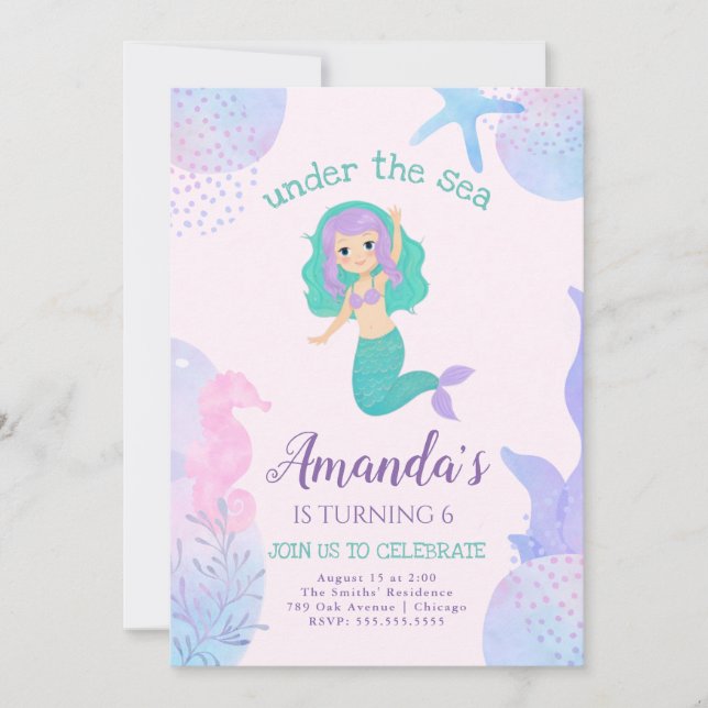 under the sea Mermaid Birthday Invitation (Front)