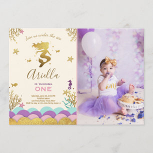 Under the Sea Mermaid Birthday Invitation Gold