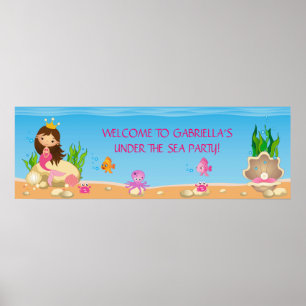 Under the Sea Mermaid Birthday Party Banner Poster