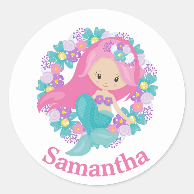 under the sea mermaid birthday party classic round sticker (Front)