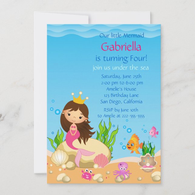 Under the Sea Mermaid Birthday Party Invitation (Front)