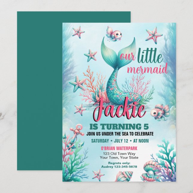 Under The Sea Mermaid Birthday Party Invitation (Front/Back)