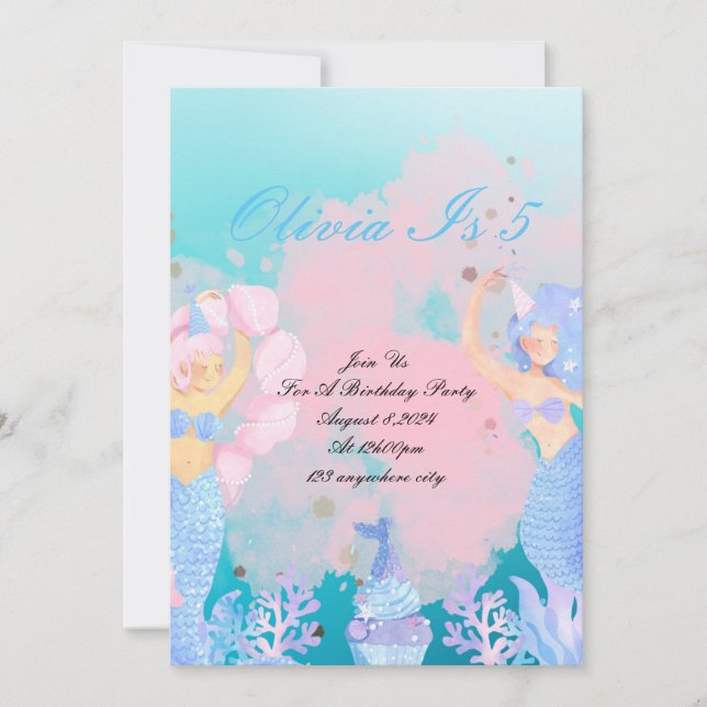 under the sea mermaid birthday save the date (Front)