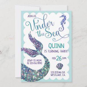 Under the Sea, Mermaid Birthday, Splish Splash Invitation