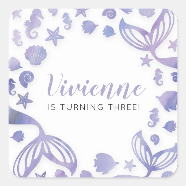 Under the Sea Mermaid Birthday Square Sticker (Front)