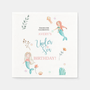 UNDER THE SEA, MERMAID BIRTHDAY,WATERCOLOR MERMAID NAPKIN