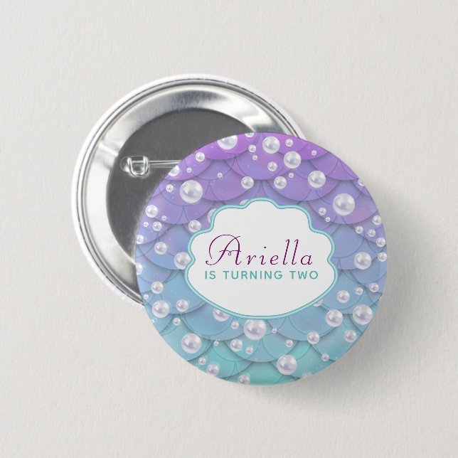 Under the Sea Mermaid Cute Birthday 2 Inch Round Button (Front & Back)