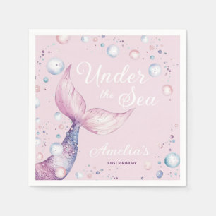 Under the Sea Mermaid First Birthday Party Napkin