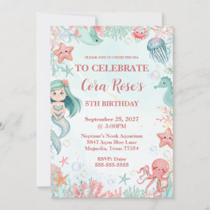 Under the Sea Mermaid Girls Birthday Party  Invitation