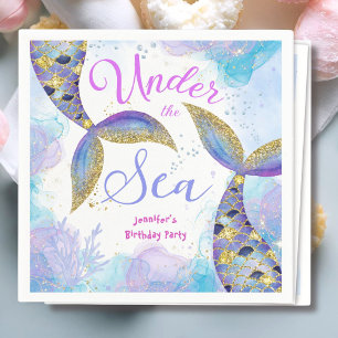 Under The Sea Mermaid Girls Blue Teal Birthday Napkin