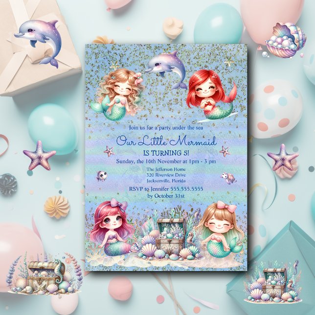 Under The Sea Mermaid Glitter Birthday Invitation (Creator Uploaded)
