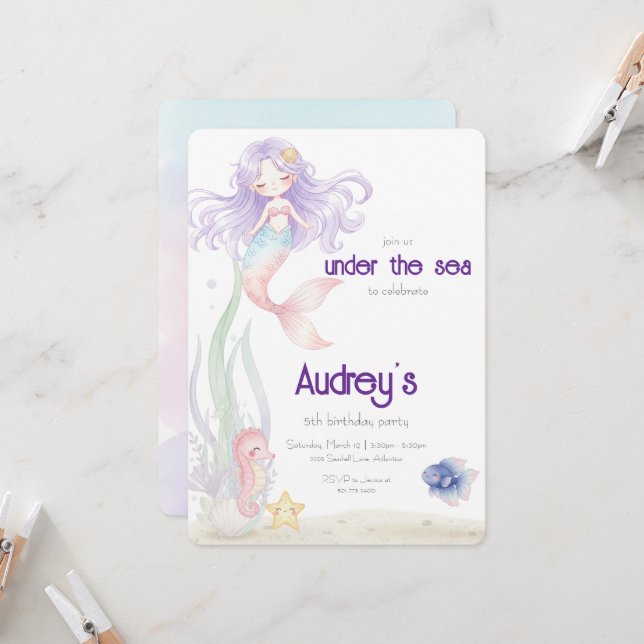 Under The Sea Mermaid Invitation (Front/Back In Situ)