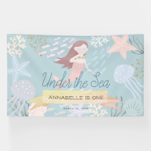 Under the Sea Mermaid Light Sea Green Birthday Banner