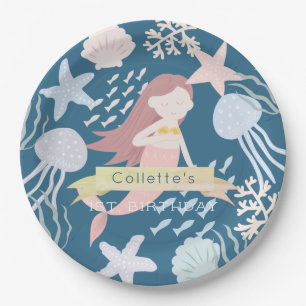 Under the Sea Mermaid Navy Blue Birthday Paper Plate