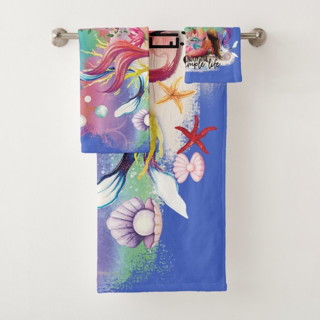 Under The Sea Mermaid Ocean Purple Turquoise Bath Towel Set (Insitu)