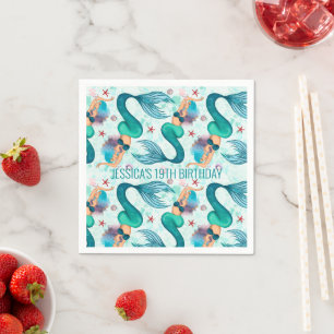 Under The Sea Mermaid Ocean Purple Turquoise Napkin