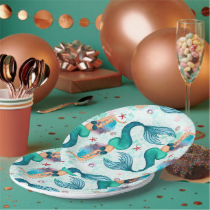 Under The Sea Mermaid Ocean Purple Turquoise Paper Plate