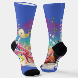 Under The Sea Mermaid Ocean Purple Turquoise Socks