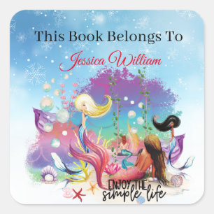 Under The Sea Mermaid Ocean Purple Turquoise Square Sticker