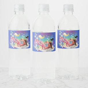 Under The Sea Mermaid Ocean Purple Turquoise Water Bottle Label