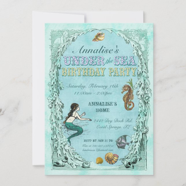 Under the Sea Mermaid Party Invitation - purple (Front)