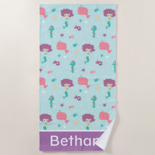Under the Sea Mermaid Pattern Personalised Beach Towel