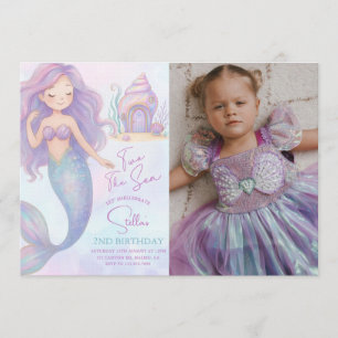 Under the Sea Mermaid Purple 2nd Birthday Photo Invitation