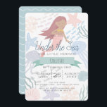 Under the Sea Mermaid Sea Green 1st Birthday Invit Invitation<br><div class="desc">This cute 1st/first birthday invitation card features a white background with a mermaid, starfish, jellyfish, shell, coral with a school of fish. The reverse side features a light blue background with wave patterns. Perfect for under the sea birthday parties! Personalize it for your needs. You can find matching products at...</div>
