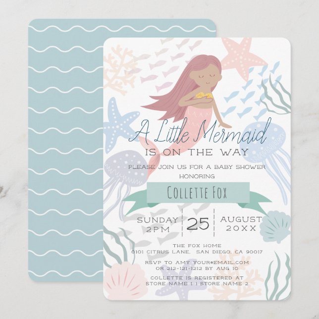 Under the Sea Mermaid Sea Green Baby Shower Invita Invitation (Front/Back)