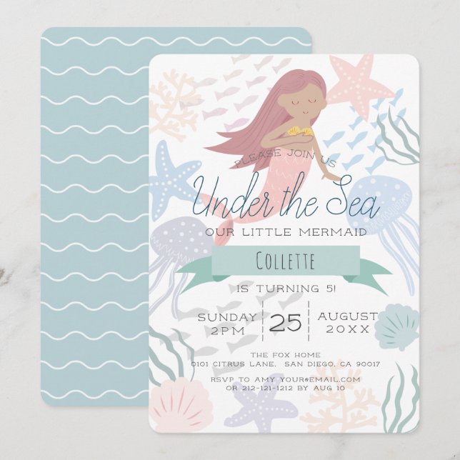 Under the Sea Mermaid Sea Green Birthday Invitatio Invitation (Front/Back)