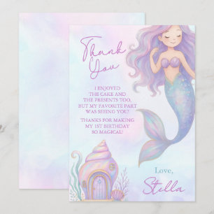 Under the Sea Mermaid Sea Purple Girl 1st Birthday Thank You Card